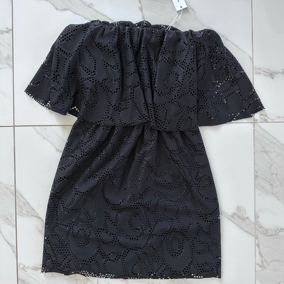 NEW REVOLVE T-Bags Los Angeles strapless ruffled dress BLACK Sz S festival - Picture 1 of 6